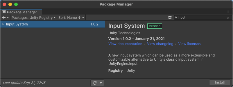 Input System package